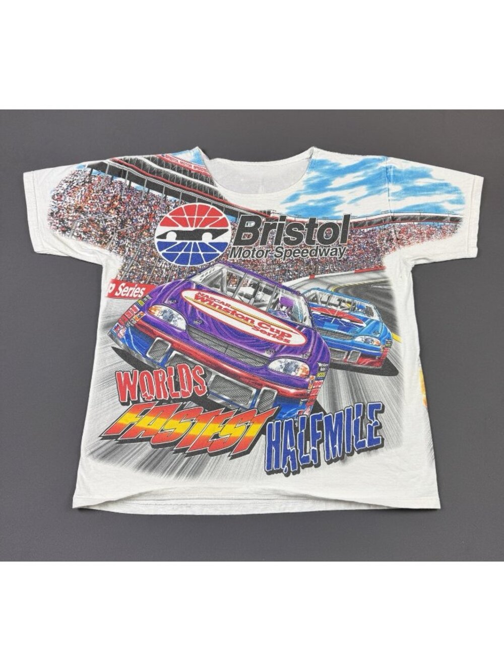 Rare Vintage 90s Nascar AOP Bristol Speedway Winston Cup Series Cut Neck Womens